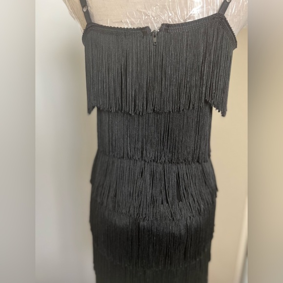 Black Latin Rhythm Practice Dance Dress with fringe. Size XS - Picture 10 of 11
